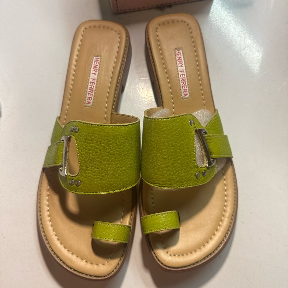 Henry Ferrera Women's Green Slide Sandals
